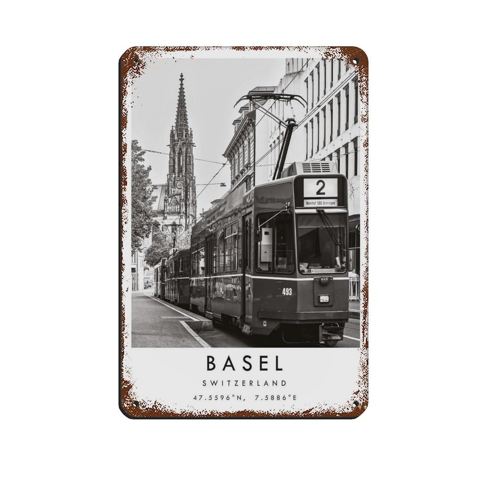 Basel Travel, Switzerland Poster (21) Retro Poster Metal Tin Sign Chic Art Retro Iron Painting Bar People Cave Cafe Family Garage Poster Wall Decoration 8x12inch(20x30cm)