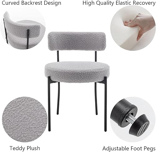 Miniatura 5 de Boucle - Juego de 4 sillas de comedor tapizadas con patas de metal negro, sillas de comedor redondas y modernas para comedor, cocina (gris claro)