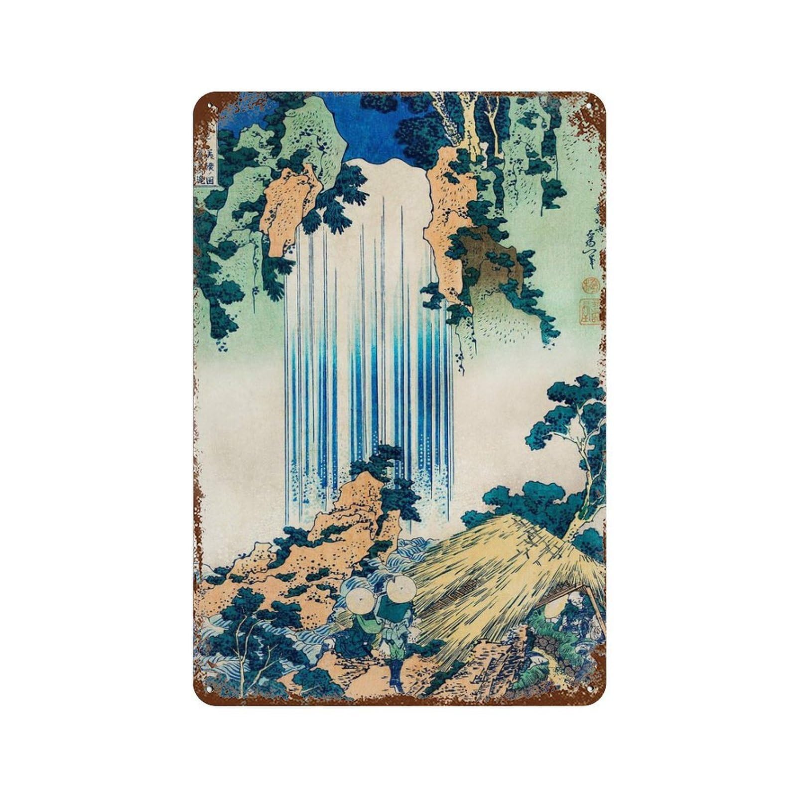 xiaoxiaoshen Katsushika Hokusai's Retirement Waterfall Wall Decor Art Metal Tin Poster Modern Home Decor Art Home Bar Shop Decorations Vintage Sign 30x20cm