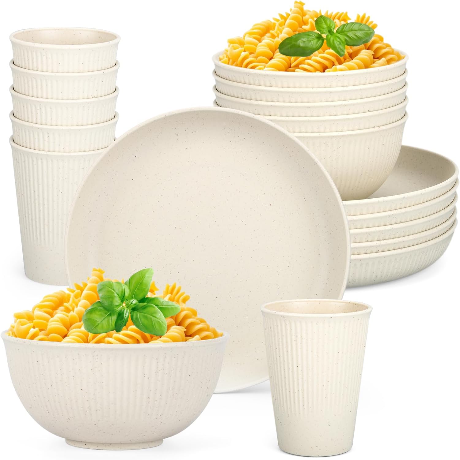 Amazon.com | 18pcs Wheat Straw Dinnerware Sets HXYPN Unbreakable ...
