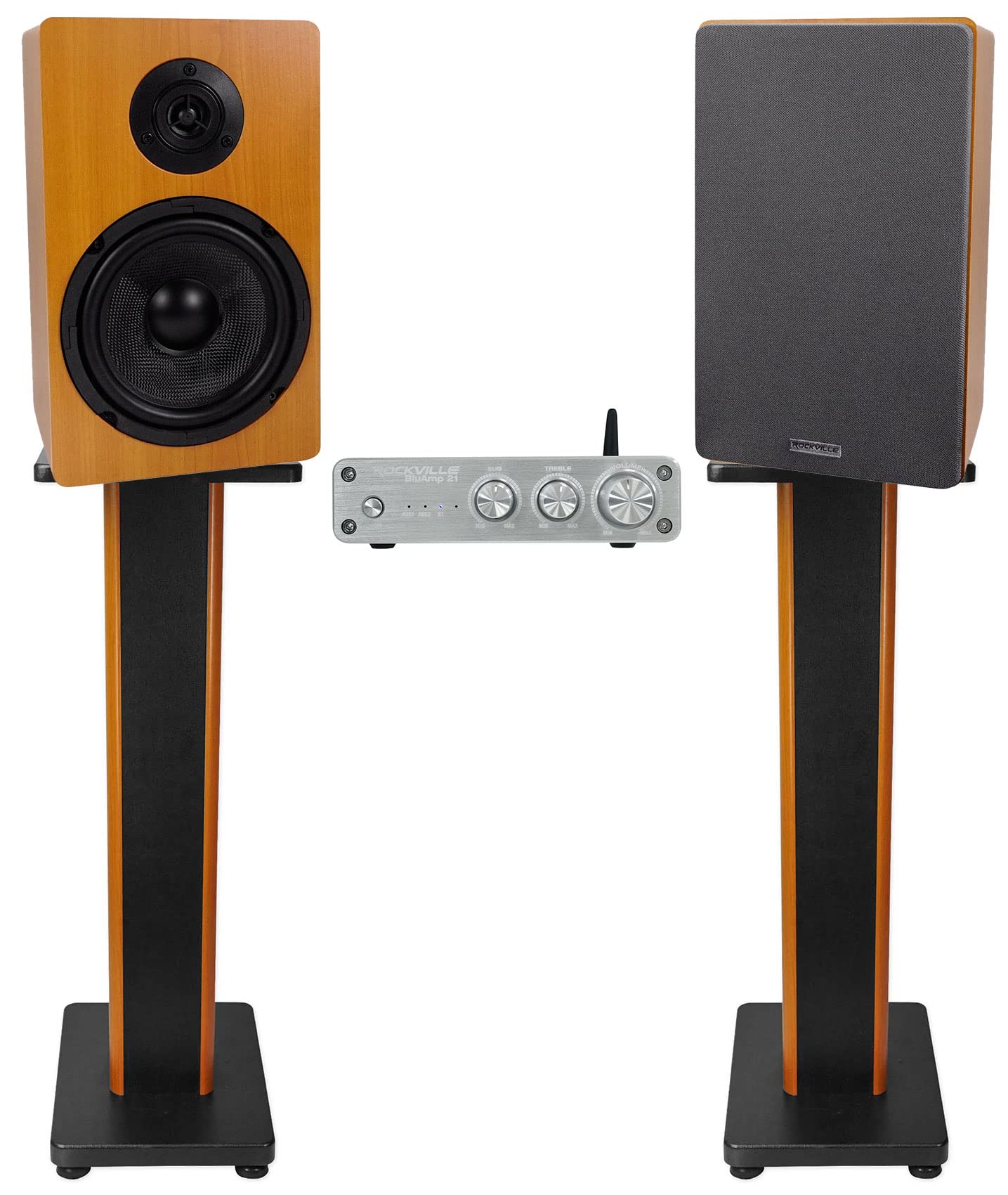 Rockville BLUAMP 21 Silver 2.1 Channel Bluetooth Home Audio Amplifier Receiver