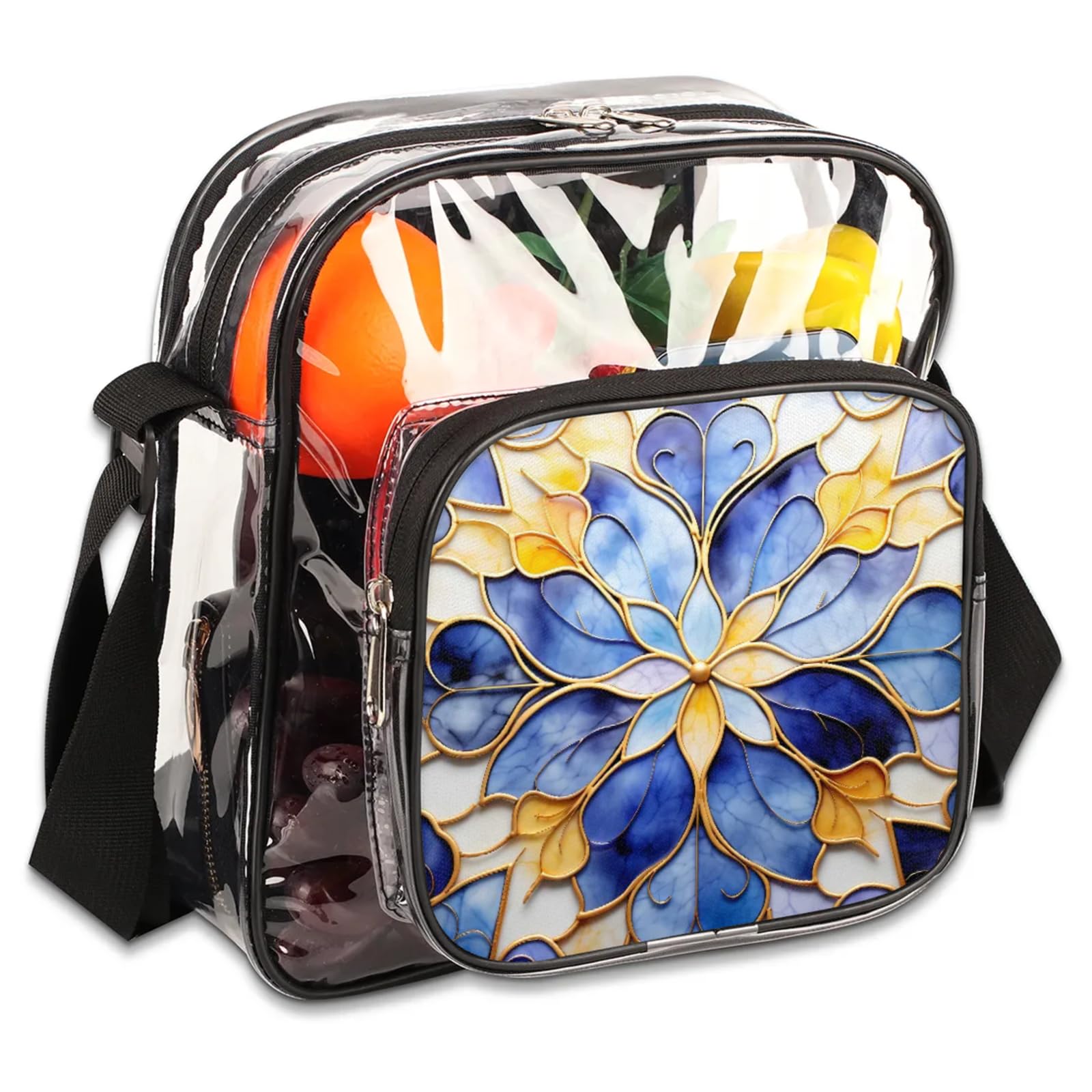 Clear Crossbody Bag Stadium Approved Pattern Texture Transparent Bag for Festivals, Sports Events, Concerts,Beach Bag for Women Men Clear Purse with Front Pocket Messenger Bag with Adjustable Strap