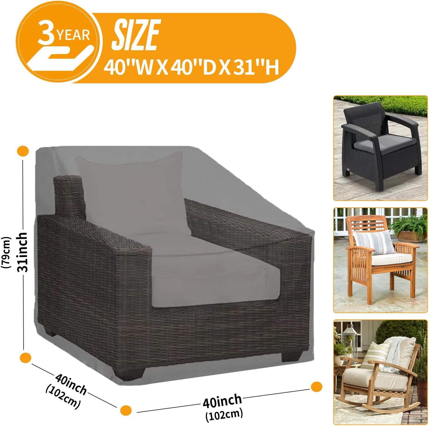 kipiea patio chair covers waterproof winter 1 pack - heavy duty lawn outdoor furniture chair covers with anti uv and no tears, no fading (40\" w x 40\" d x 31\" h) 40\" w x 40\"d x 31\"h - 1 pack