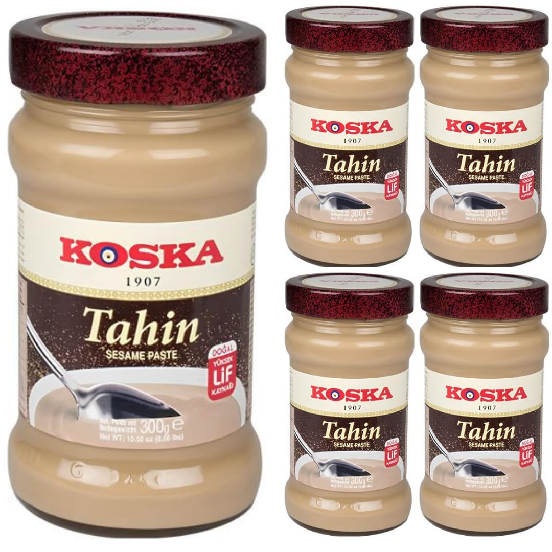 By Pufai Grocery, Koska Tahini Pâte de sésame traditionnelle turque Dessert Kadayif Pâte de chocolat Kadaifi Dubaï Pâte de chocolat Tahin Aromatique, spécialité orientale arabe typique 300 g x 5