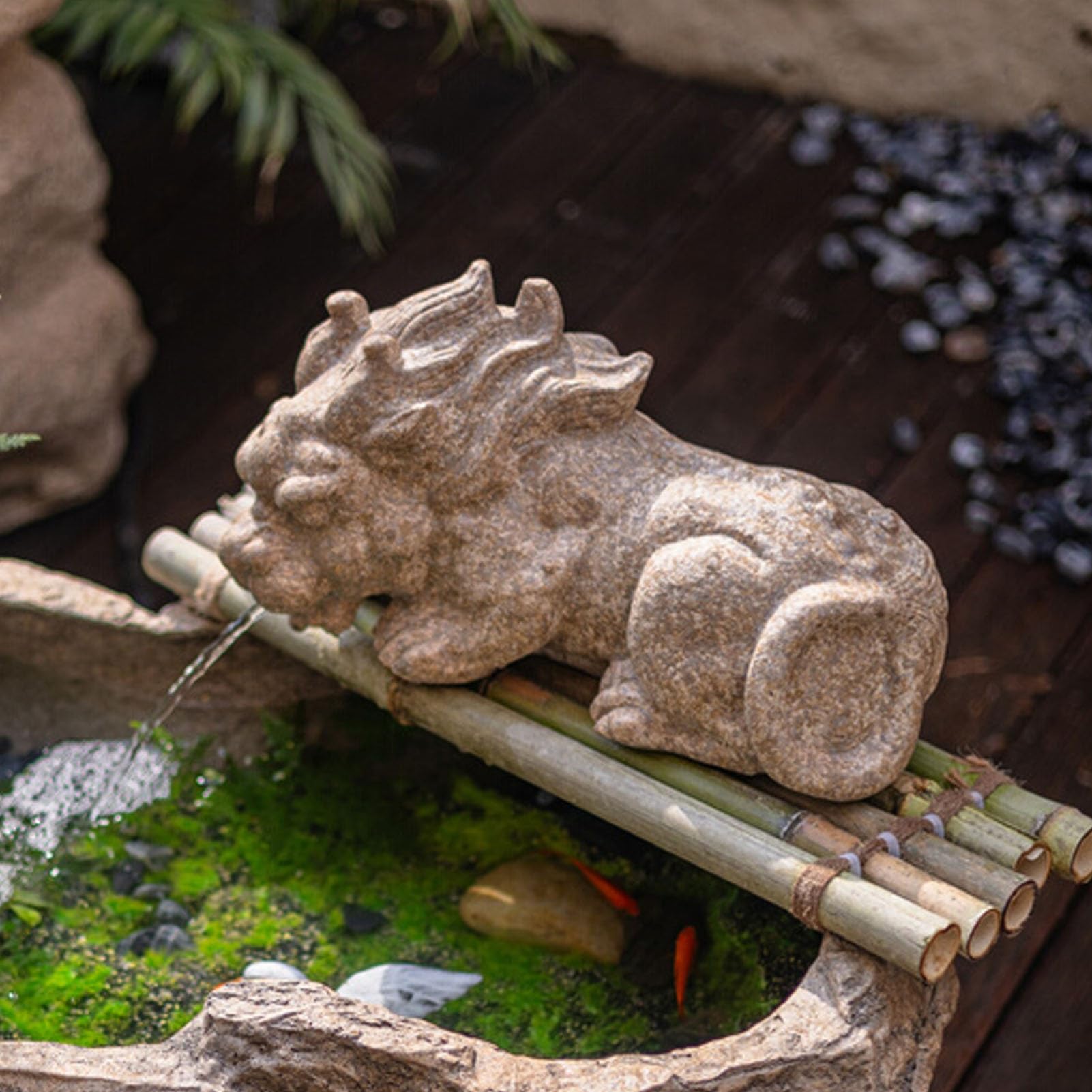 Cracheur d'étang en statue de dragon pour fontaine et grand bassin