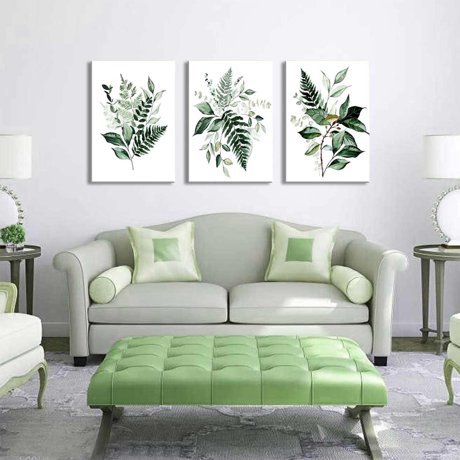 Crmotu Botanische Wandkunst – Gerahmte Leinwand, 40,6x61 Cm, Grüne Blätter, Vintage-Stil, Für Wohnzimmer & Schlafzimmer