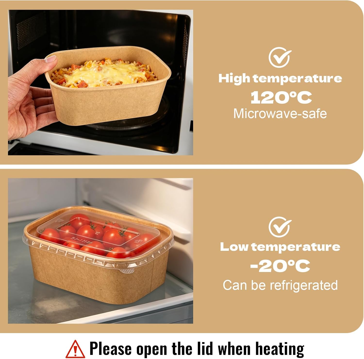 50 PCS 25oz Disposable Kraft Paper Bowls with Lids, Meal Prep Containers Disposable Bulk, Paper Salad Bowl, Leakproof To Go Food Containers, Microwave Safe for Hot/Cold Food