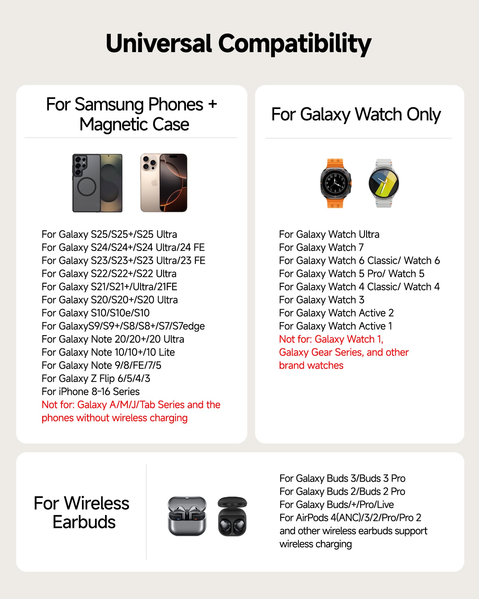 Magnetyczna Bezprzewodowa ładowarka do Samsung Watch 8/Ultra/S26/S25/S24 | Stacja ładowania 3‑w‑1 z zegarem, ładowanie magnetyczne, składana i przenośna, wyłącznie dla zegarków Samsung