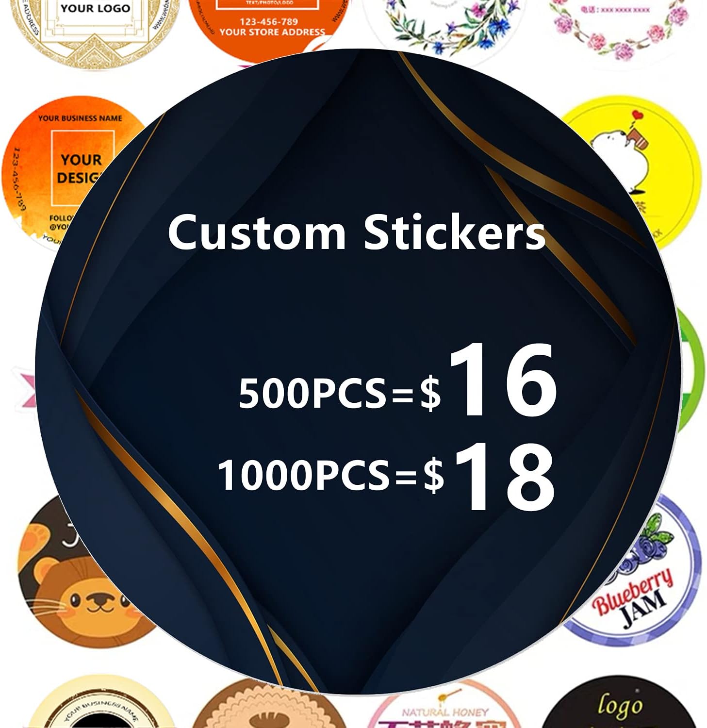 Custom Labels Stickers Personalized Printer 500 Custom Circle Sticker BOPP Labels, Gloss/Matte Custom Sticker, Any Text + Image, Your Logo Design is Printed on (1/2/3/4 inch Circle)