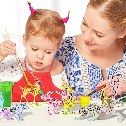 Miniatura 2 de CYAZOO - Juego de rompecabezas de madera 3D 5 en 1 con modelo de bestia animal, kit de construcción de bricolaje, exhibición de escritorio clásica