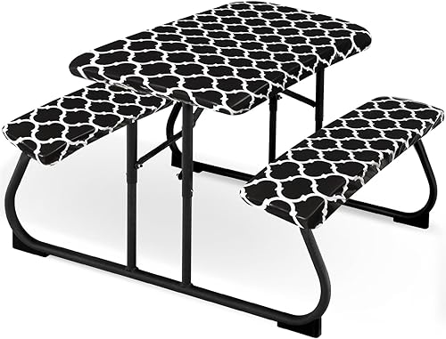 Moukeren Funda de mesa de picnic de 3 piezas para niños con fundas de banco, mantel ajustable para exteriores, vinilo impermeable, para camping,
