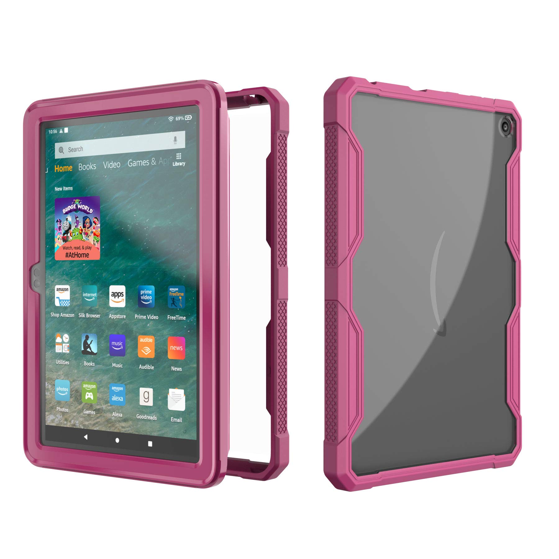 EpicGadget Case for Amazon Fire HD 8 / Fire HD 8 Plus (12th Gen, 2022 Released) - Clear Back Full Body Dual Layer Protective Hybrid Cover Case Support Wireless Charging for HD 8 Plus (Plum)