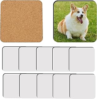 12 pcs Sublimation Square Coaster Blanks Bulk MDF Sublimation Coasters Blanks with Cork Back Hardboard Cork Coasters Blank MDF Sublimation Cork Coasters 3.86x3.86 Inch