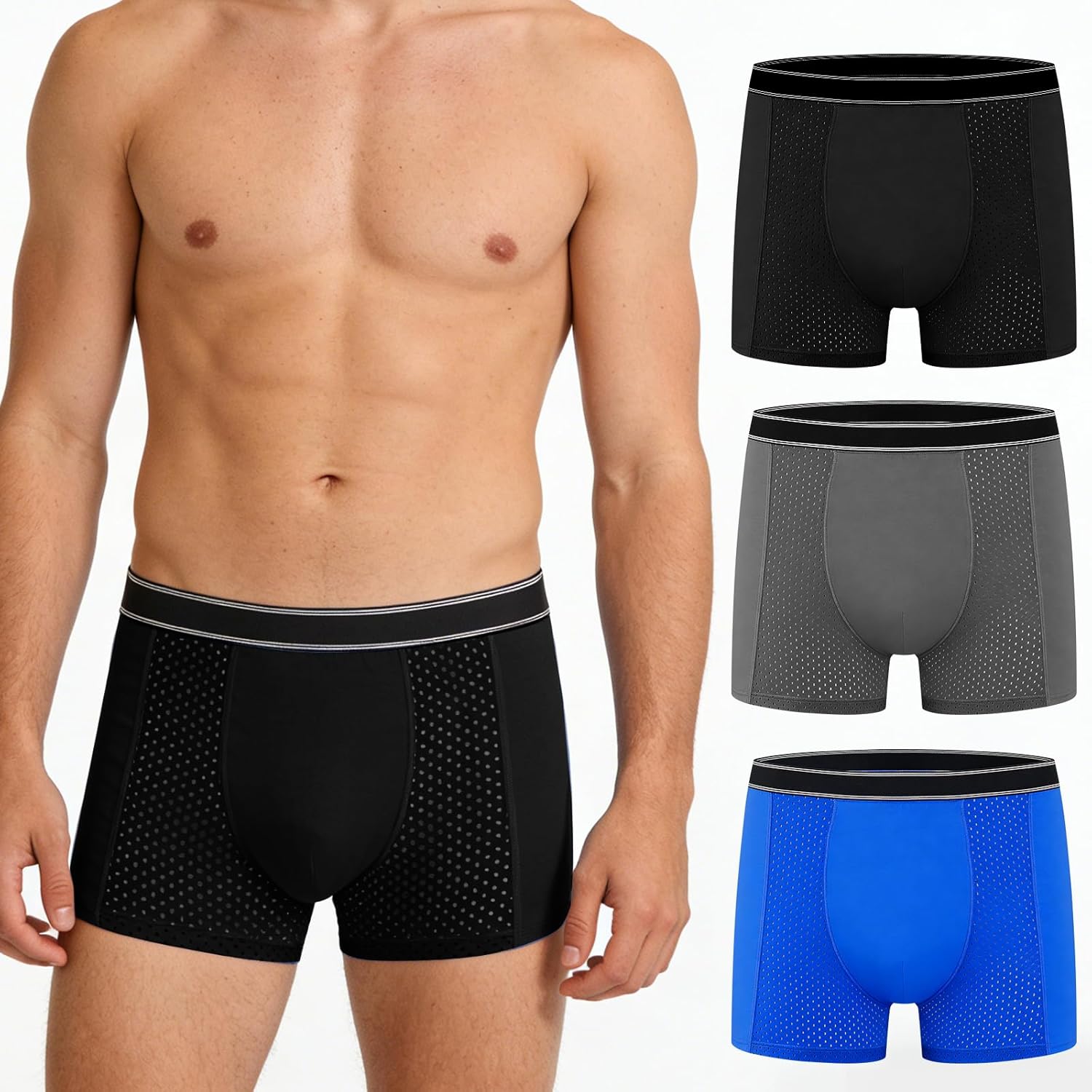 Men's Incontinence Underwear - Upgraded 200ml Absorbency Leakproof Boxer Briefs with Front-to-Rear Leak Protection - Washable Reusable Cotton Incontinence Briefs for Men Heavy Flow Bladder Leak 3 Pack