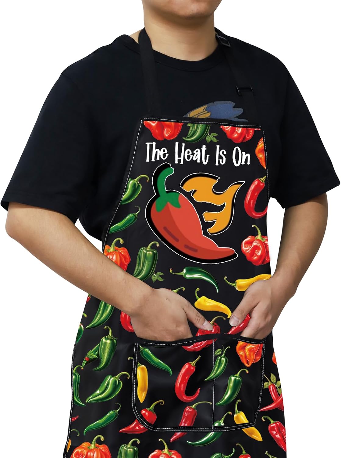 WZMPA Chili Cooking Apron Chili Cook Inspired Gift The Heat Is On Chili Adjustable Apron With Pockets Chili Pepper Merch image 5