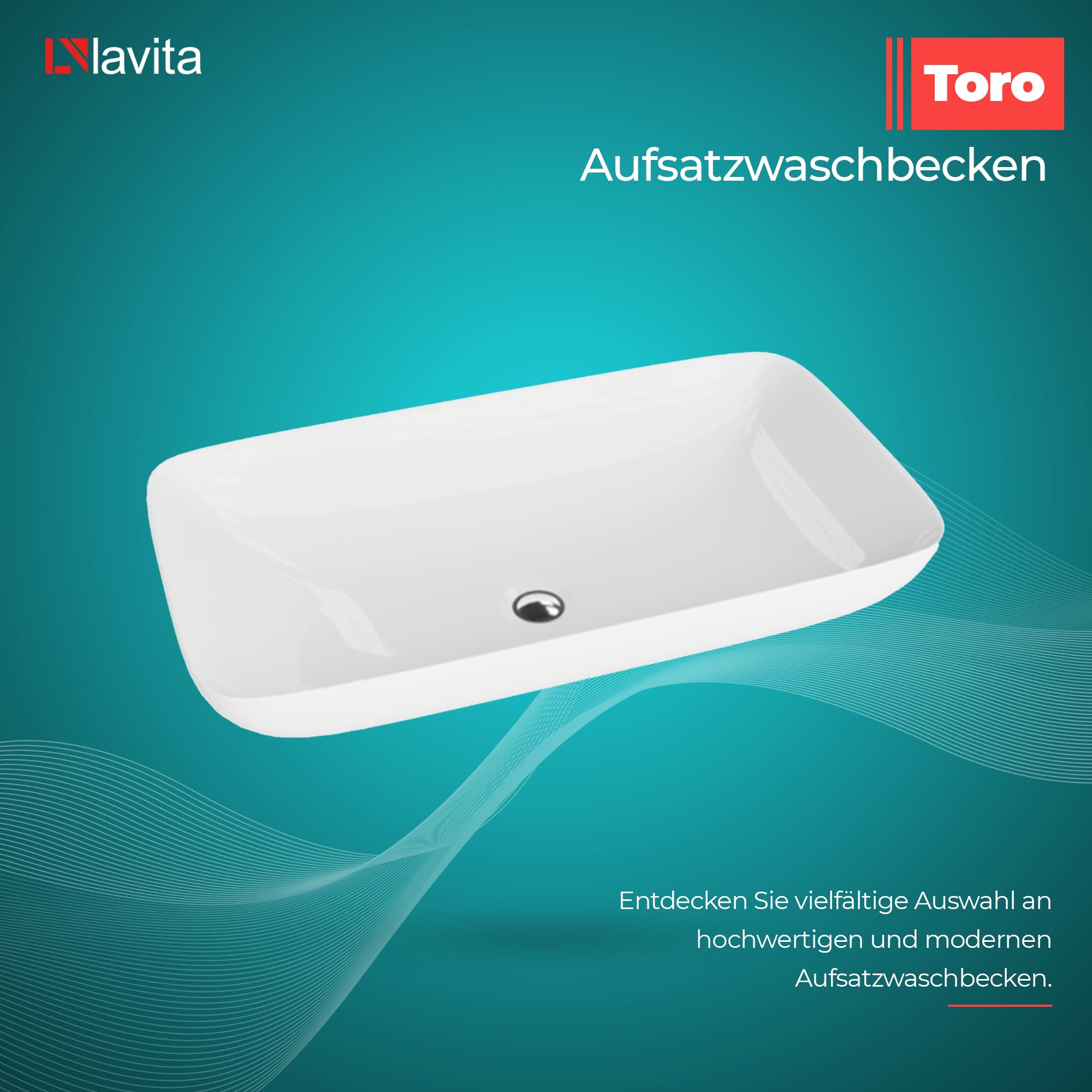 LAVITA Aufsatzwaschtisch Toro Aufsatzwaschbecken Rechteckig Waschbecken Ohne Überlauf und Hahnloch Aus hochwertigem Porzellan Waschtisch modernes Badkeramik Waschplatz 70,5x39x13,5 cm Weiß Glanz