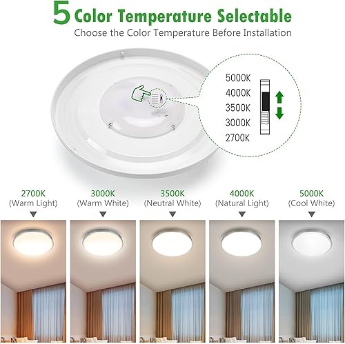 Miniatura 3 de JACKYLED Lámpara de techo LED de 12 pulgadas, 5 temperaturas de color, montaje empotrado, níquel cepillado, 20 W, 1260 lm, lámpara de techo