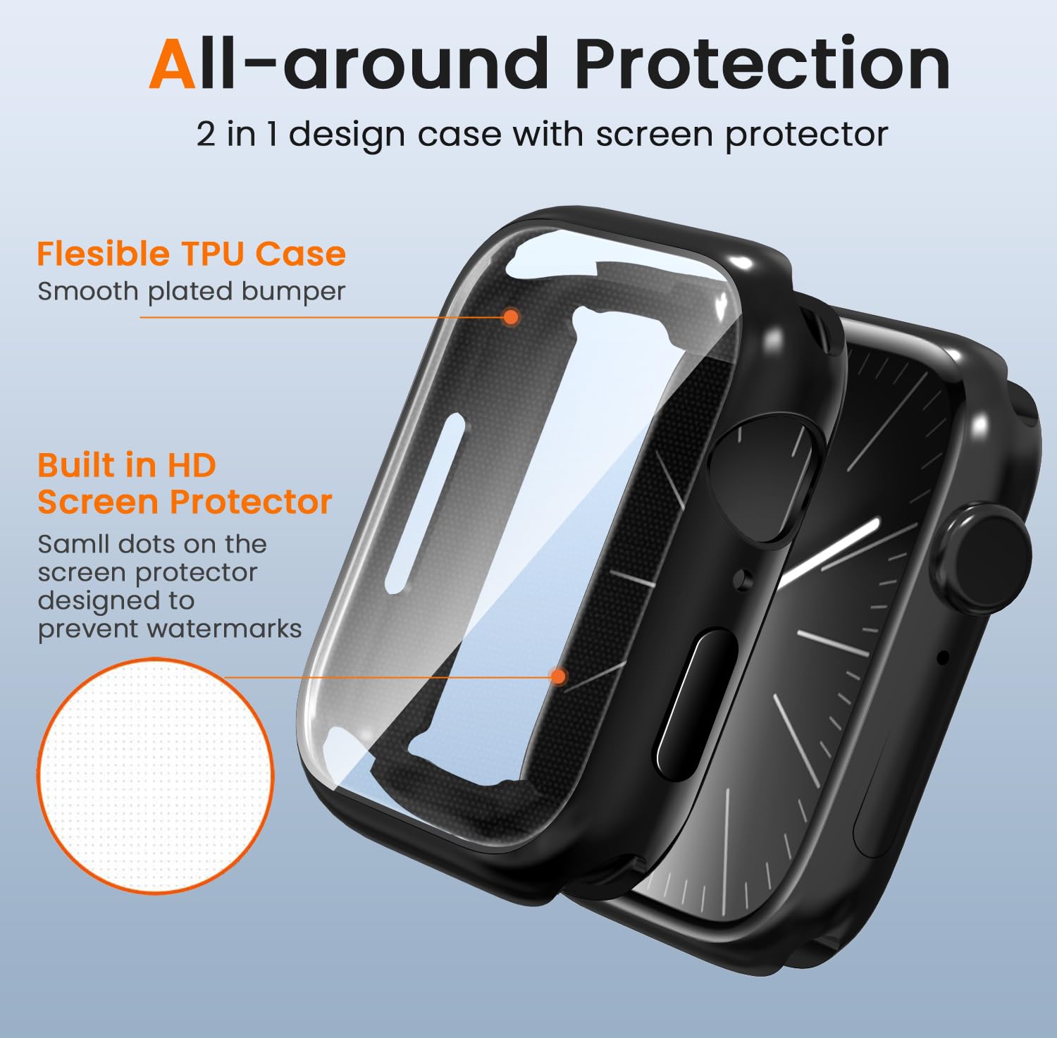 ivoler 3 sztuki etui z folią ochronną do Apple Watch 41 mm Series 9 8 7, pełne pokrycie, odporne na uderzenia i zarysowania, ultracienkie, miękkie etui ochronne z termoplastycznego poliuretanu (TPU
