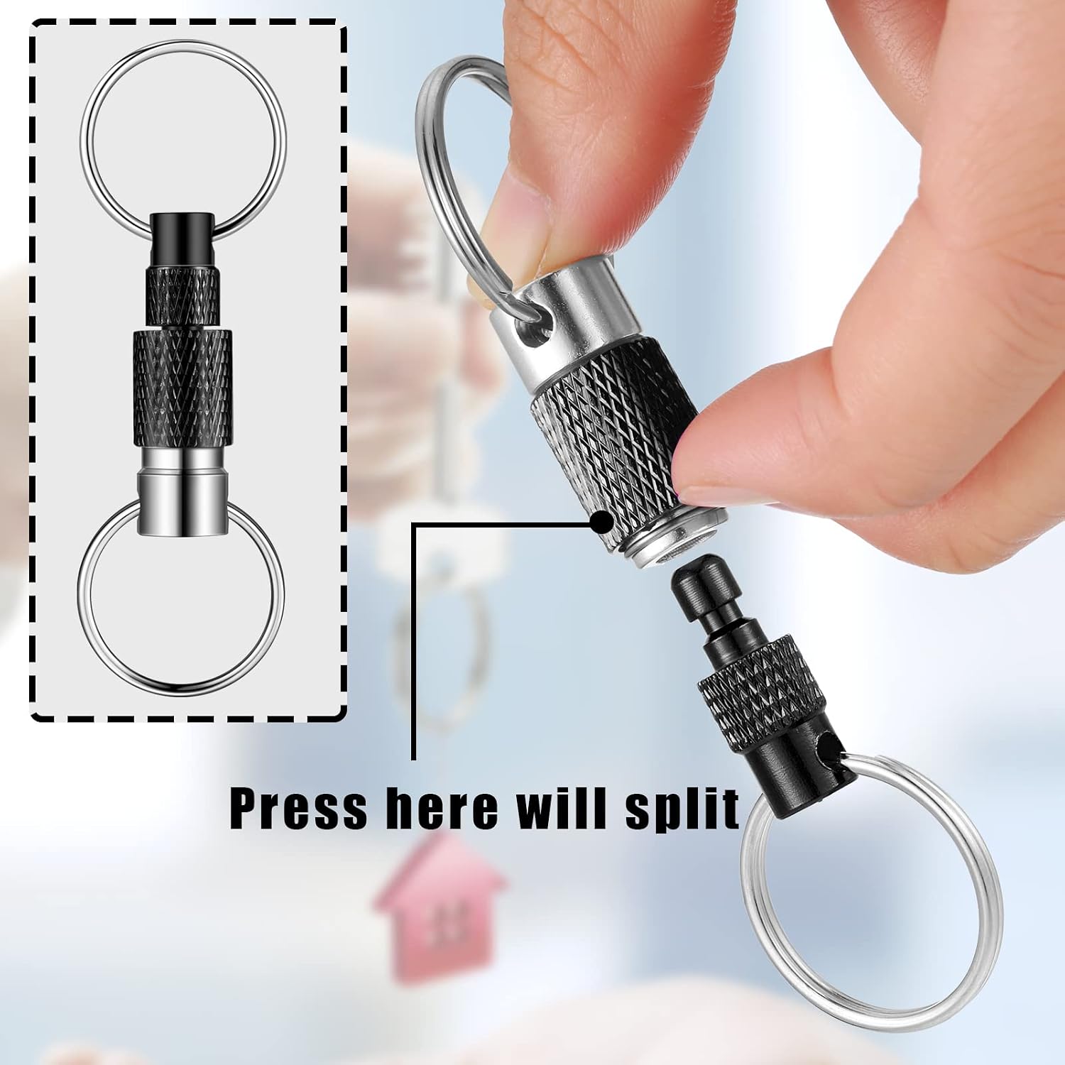 Funrous 10 Packs Detachable Keychain Quick Release Pull Apart Key Ring with 2 Split Rings for Bag Purse Belt