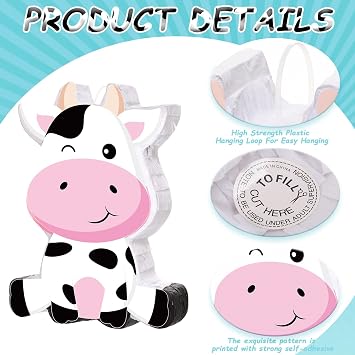 Aoriher Cow Pinata with Blindfold and Bat, Farm Animal Theme Birthday Party Supplies Cow Pinata for Birthday Party Favors Decor, 16 x 12 x 3.2 Inch