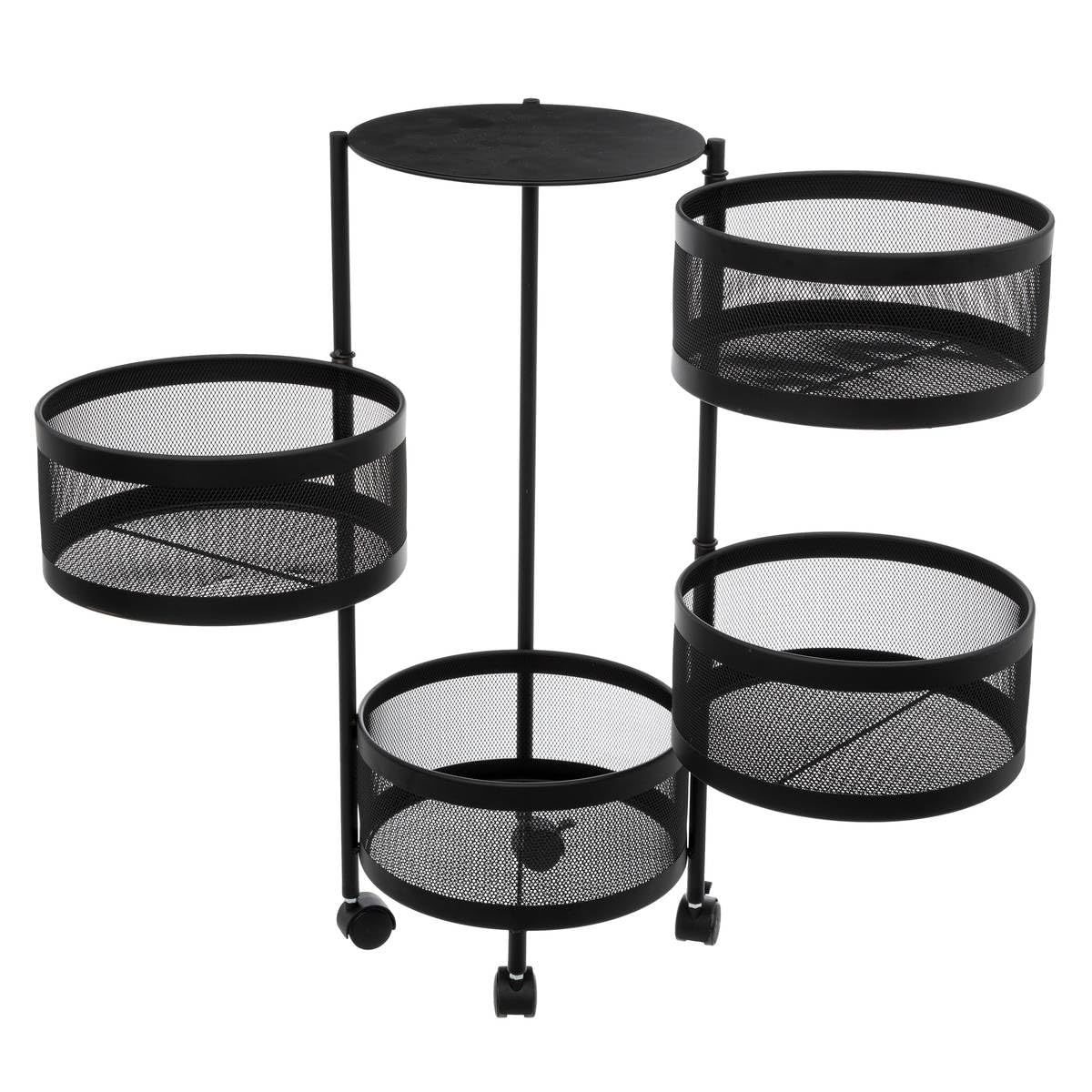 Five - Reserva de Cocina con 4 cestas giratorias sobre Ruedas de Metal Negro 76 cm de Altura