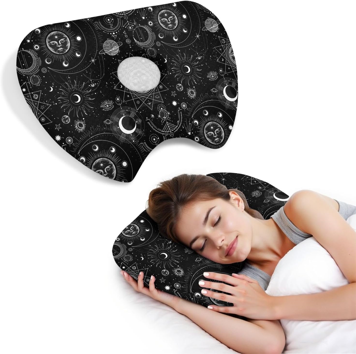 Ear Piercing Pillow with Ear Hole for Side Sleeper Relief Ear Pain,Cotton and Polyester Ear Pillows,Washable Ear Guard Pillow