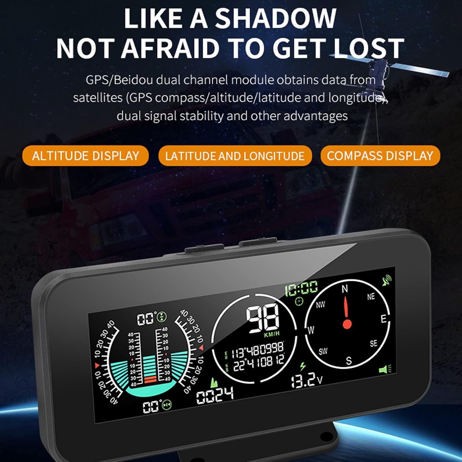 Car heads Up Display, Inclinometer HUD Display and Smart HUD Display Rotation semaphore Color, Heat Resistant Universal LCD Screen Heat, Universal Car Accessories Replacement