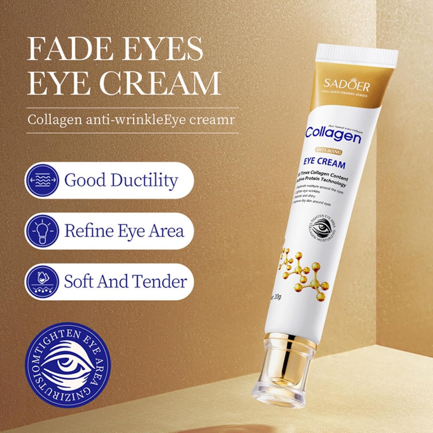 Kolagen Eye Cream — антивозрастной крем для кожи вокруг глаз — крем против морщин с гиалуроновой кислотой и коллагеном, уменьшает морщины и мелкие складки, 20 г