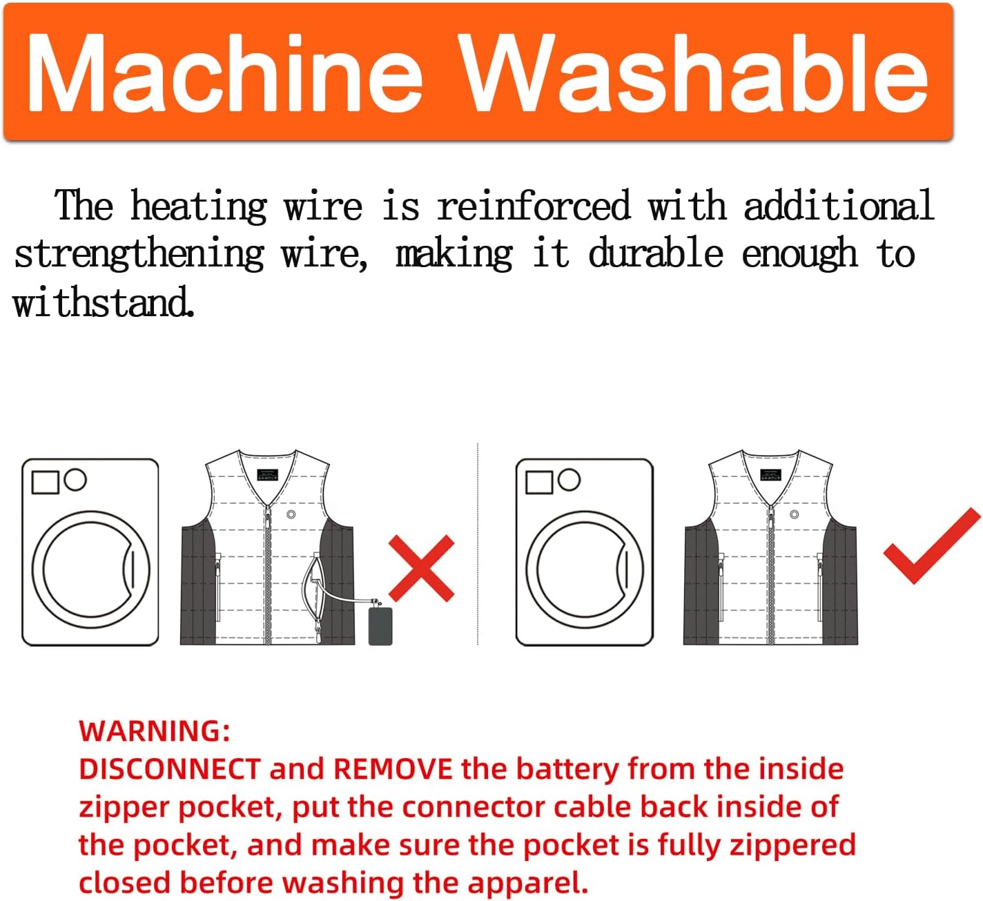 HNH Adjustable-sized Heated Vest for Men and Women, 3 Heat Zones, Heating Vest Coat, Battery not Included