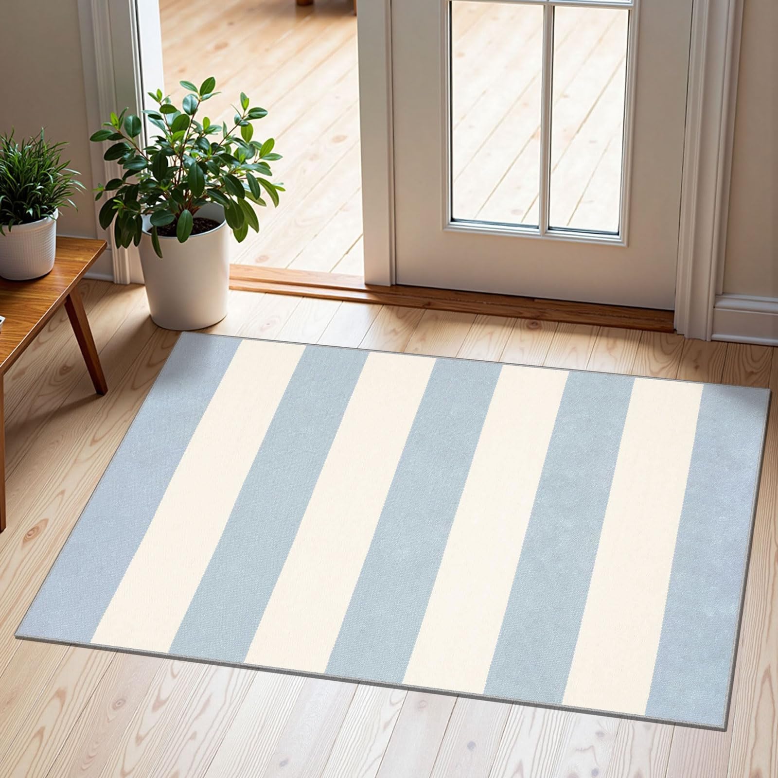 Othilic Front Door Mat Indoor Outside Entrance, 2x3 Blue White Striped Rug — image 1