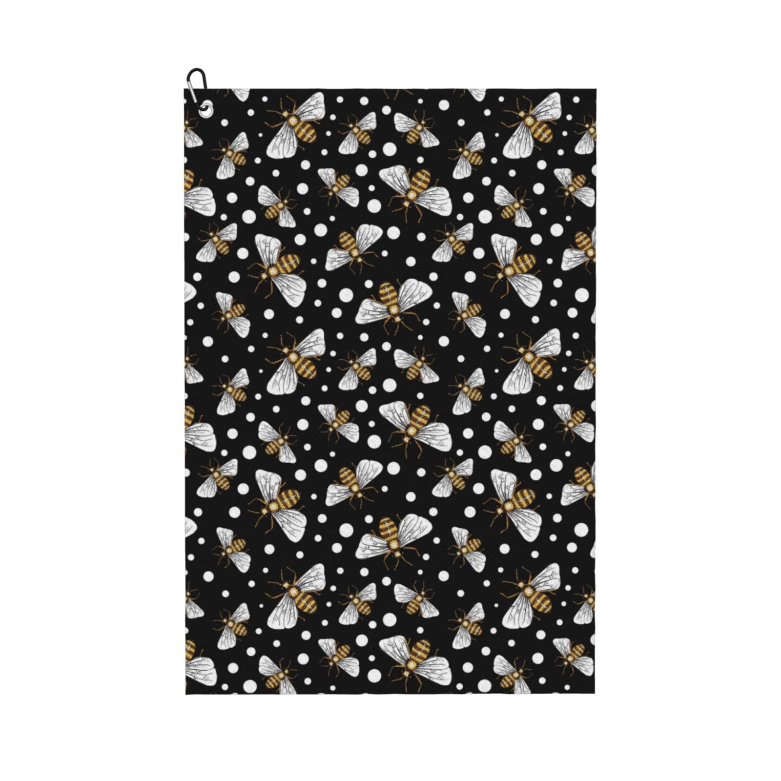 AOOEDM Honey Bees at Night Print Golf Towel with Carabiner Clip Absorbent Microfiber Golf Towel for Cleaning Golf Ball Club Putter Iron for Golf Bag Trolly Belt Loop 16" X 24"