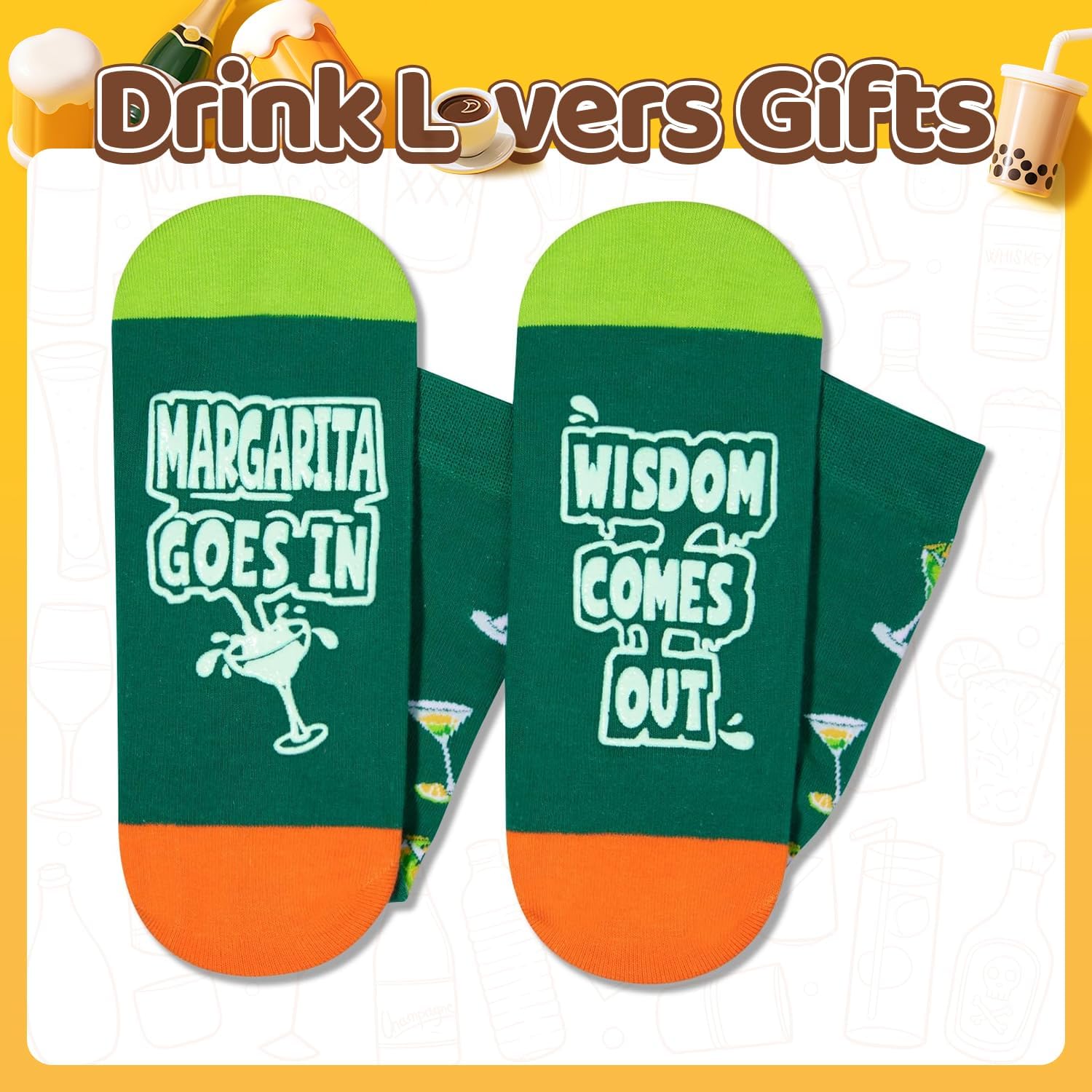 Zmart Drink Gifts for Men Women - Bourbon Vodka Margarita Socks for Drink Lovers