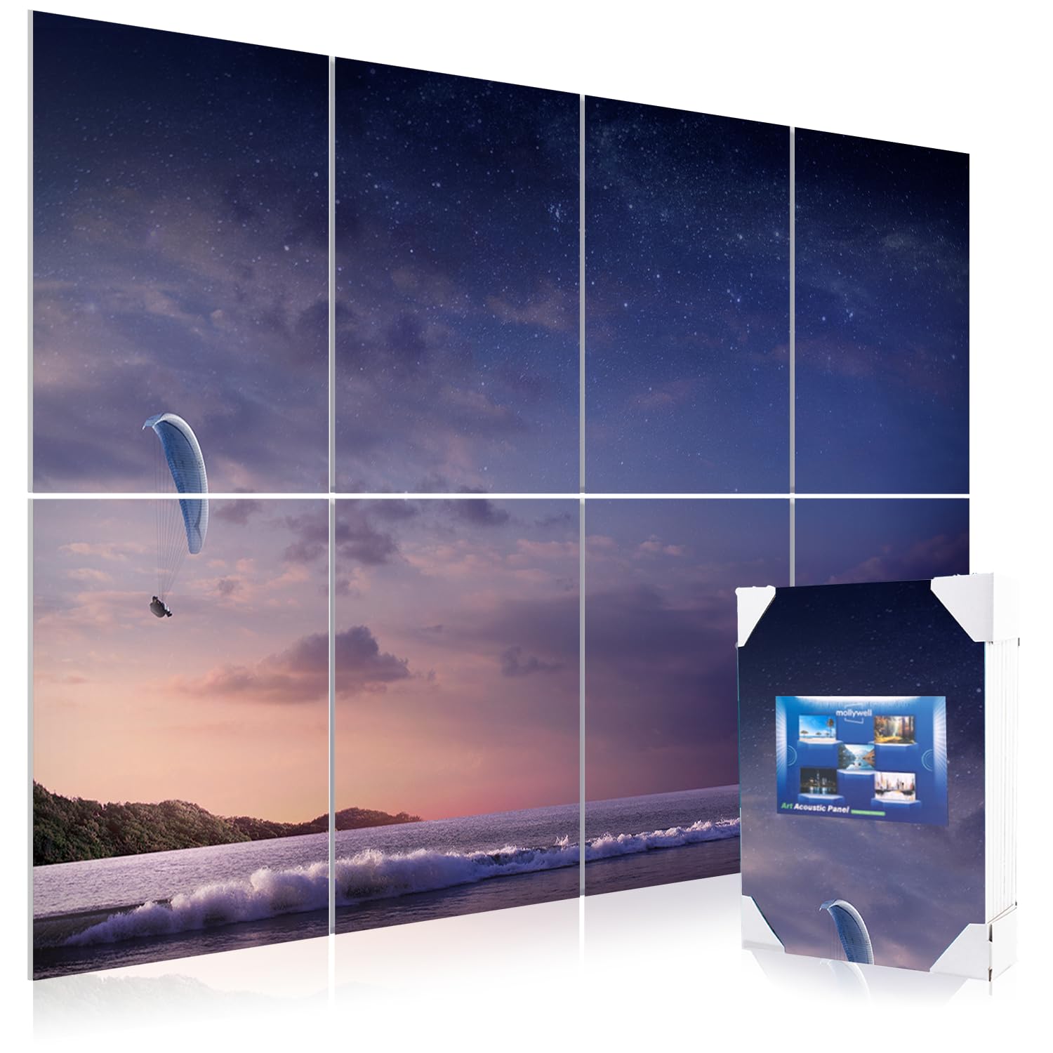 Mollywell Art Acoustic Panels, Sound Proofing, Wall Decoration, Suitable for Nature-Inspired Room Soundproofing & Vibrant Aesthetics (Ocean Sky), 48x32x0.4 Inch