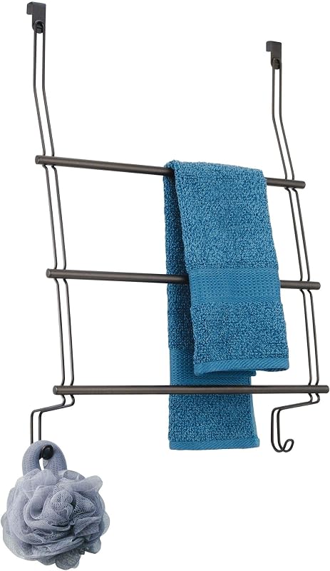 iDesign Steel Over-The-Door Towel Rack, Bronze | Storage Hooks, For Clothes, For Towels, For Accessories