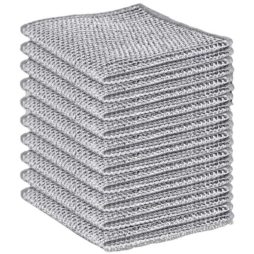Qalviora Double-Layer Steel Side Double Layer Steel Wool Cleaning Cloth Wire Dishwashing Rags Fiber Rag Non Scratch Stainless Steel Cleaner Cloth 20X20cm Metal Wire Dish Cloths Towel For Kitchen (Double-Layer Steel Side)