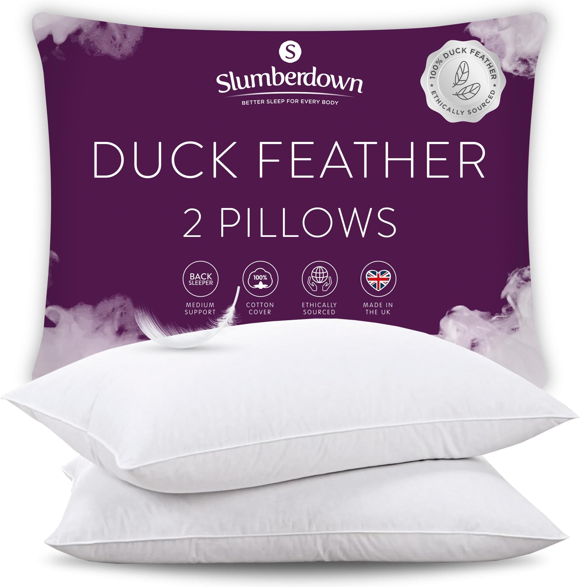 Slumberdown Wonderful Wool Pillow 1 Pack Medium Support Back Sleeper