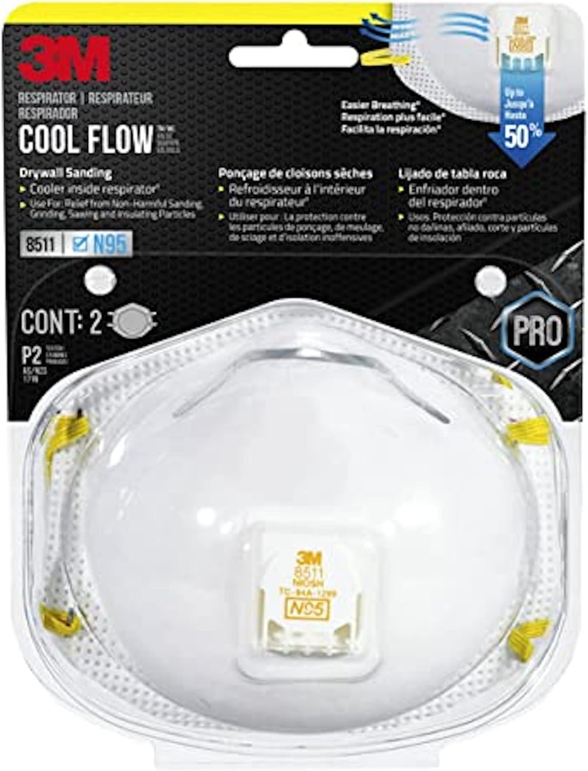 3M Pro Paint Sanding Vented Respirators, 8511, 1 Mask (N95) Amazon.ca
