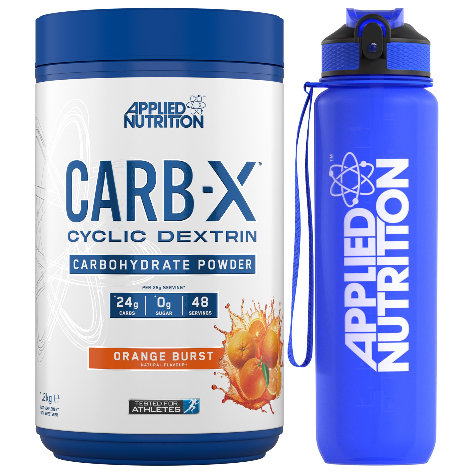 Bundle Carb X 1.2kg + Lifestyle Water Bottle 1000ml | Cyclic Dextrin Carbohydrate Powder, Intra Workout Carb Powder, Fuel Training, Quick Source of Energy, Vegan (Orange Burst)