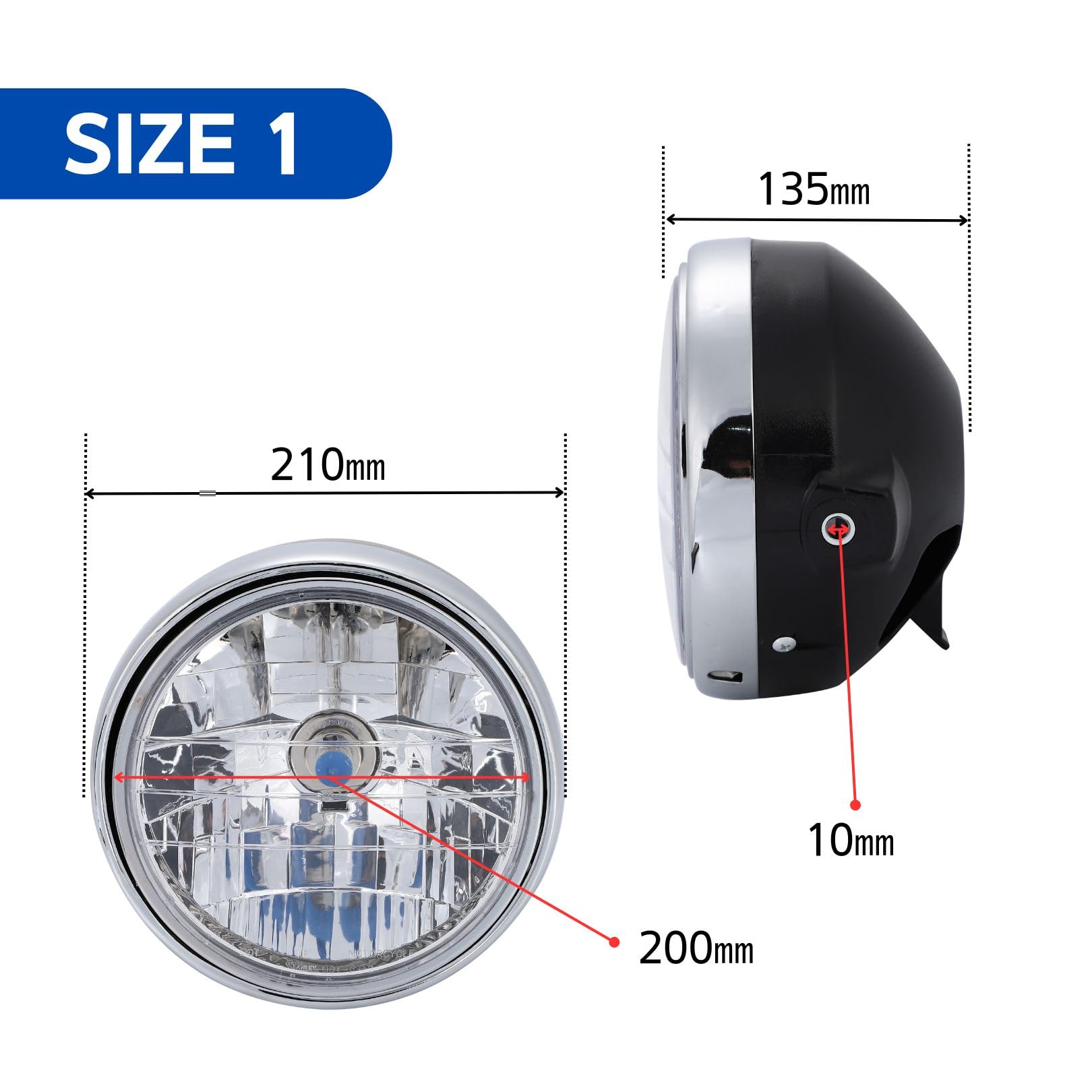 Amazon | バイク用 ヘッドライト 180mm H4 ステー付き ダイヤモンド