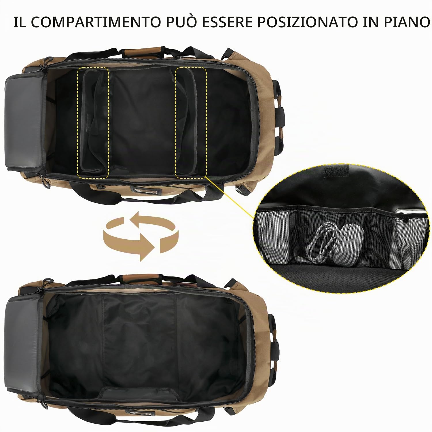 TUGUAN Borsone da Viaggio Grande XL 100L Borsa Sportiva per Uomo Donna con Funzione Zaino XXL Borsa per Bagagli Leggera e Impermeabile per Weekend Campeggio, Marrone