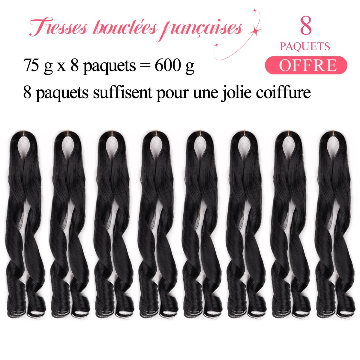 18 Inch French Curly Braiding Hair 8 Packs Natural Black Synthetic French Curl Crochet Hair for Black women(1B#, 18Inch (Pack of 8))