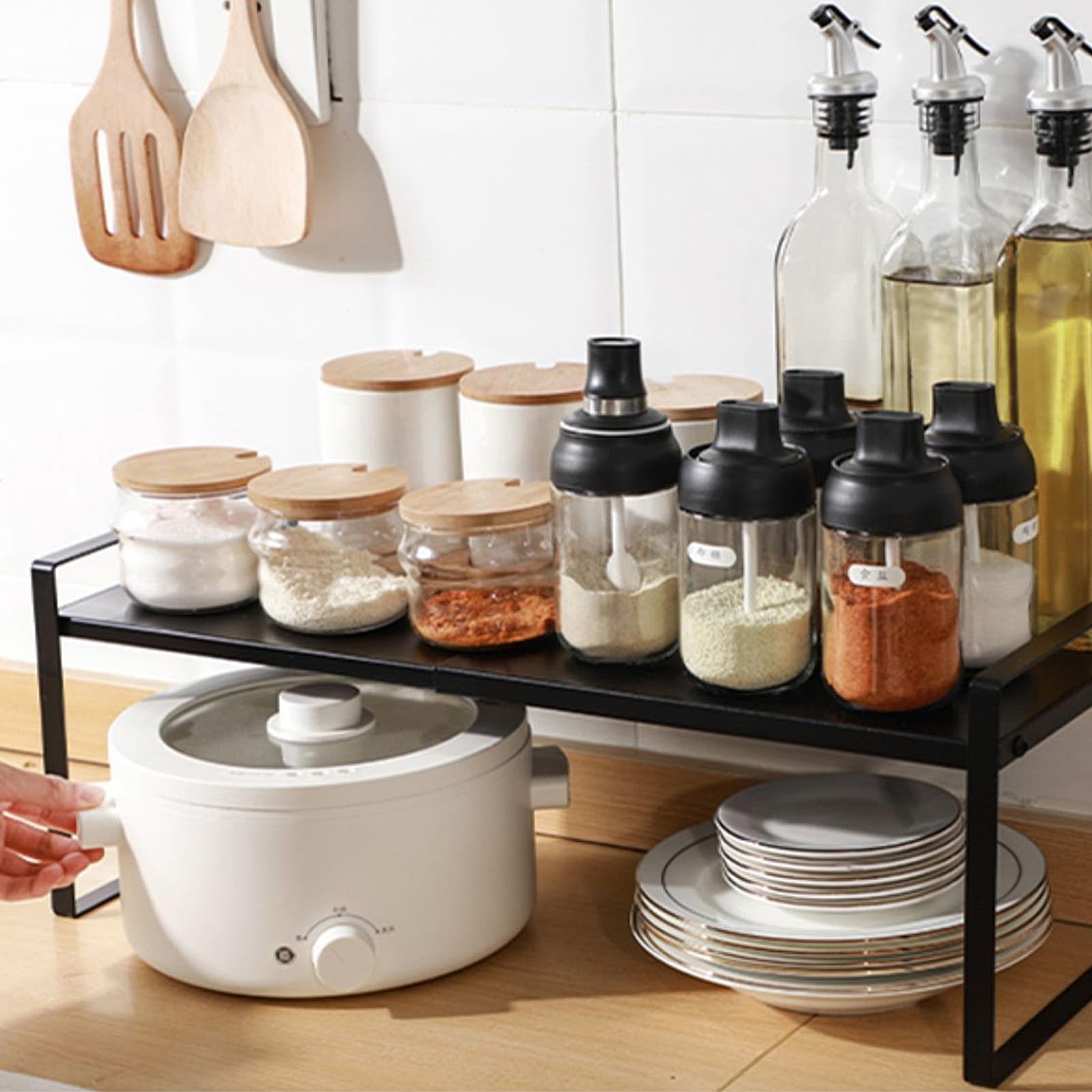 Scaffale Da Cucina Espandibile, 35 – 65 Cm, Nero, Da Cucina, Pieghevole, in Metallo, Impilabile, Per Stoviglie E Forniture, Più Spazio Di Appoggio, Dispensa, Bagno