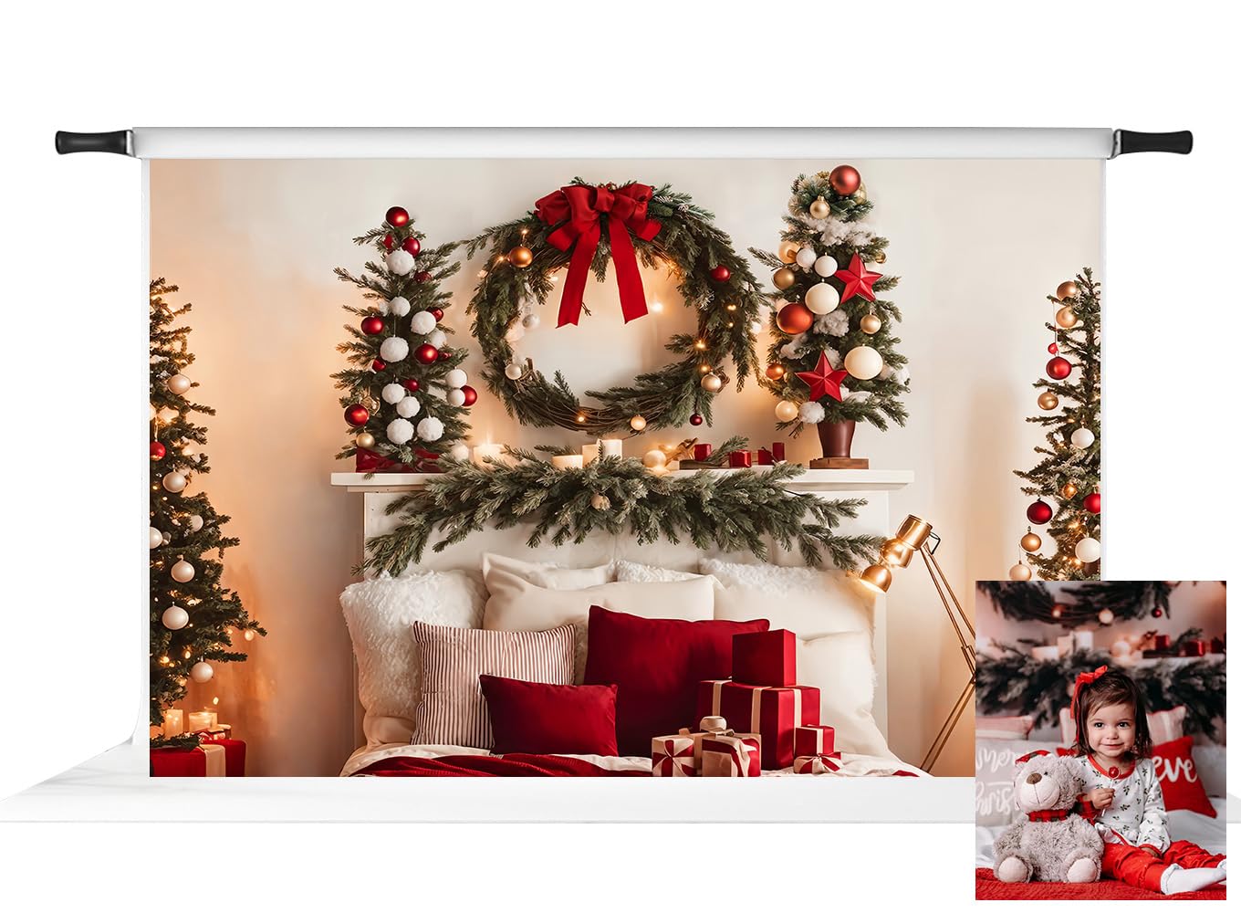 Kate Telón de fondo de cabecera de Navidad de 10 x 6.5 pies para fotografía, árboles de Navidad, decoración del hogar, fondo de tela fotográfica, accesorios de estudio