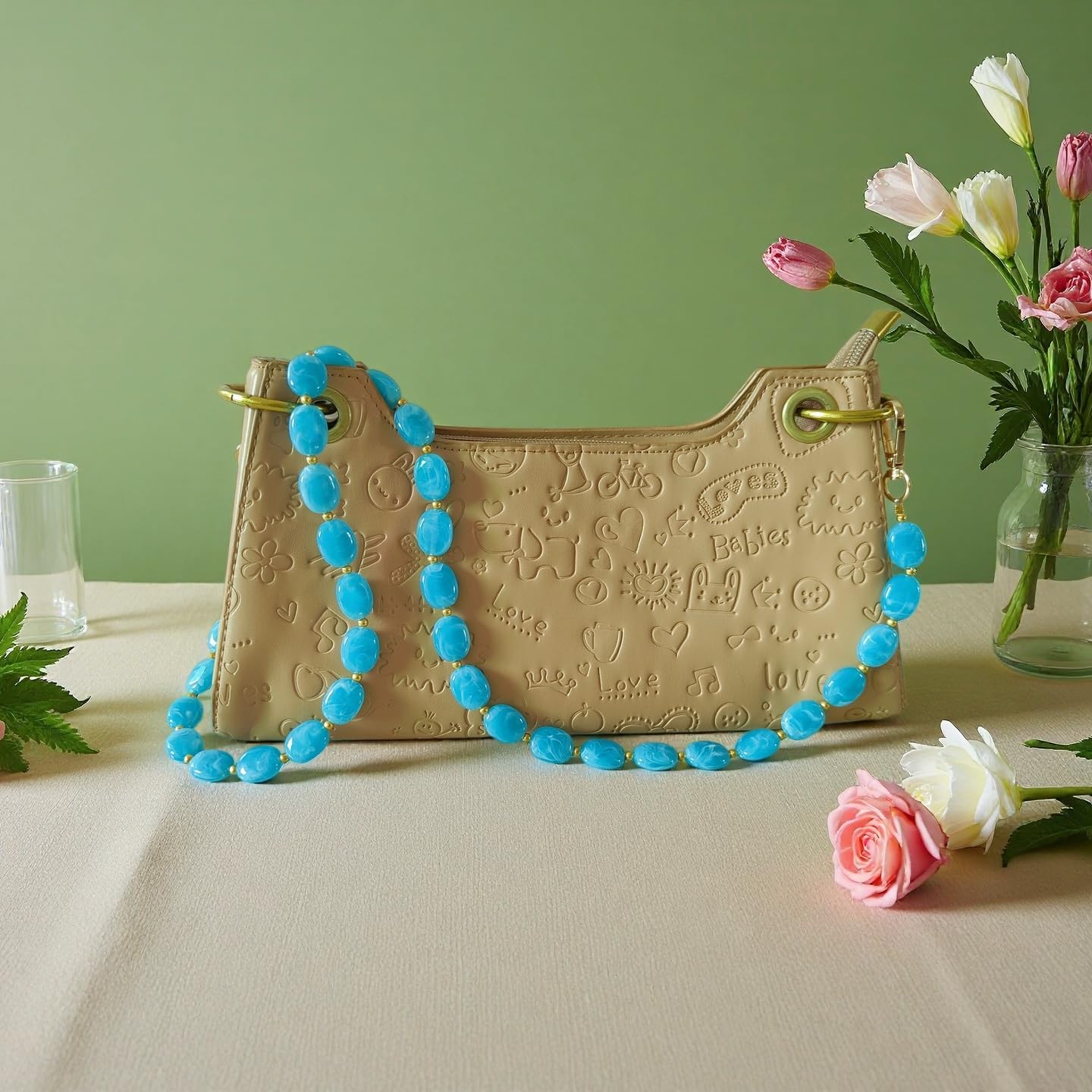 Mokburrim Long Purse Chain 35 Inch Bead Acrylic Bag Chain Decorative Underarm Strap Substitute（Sky Blue) image 5