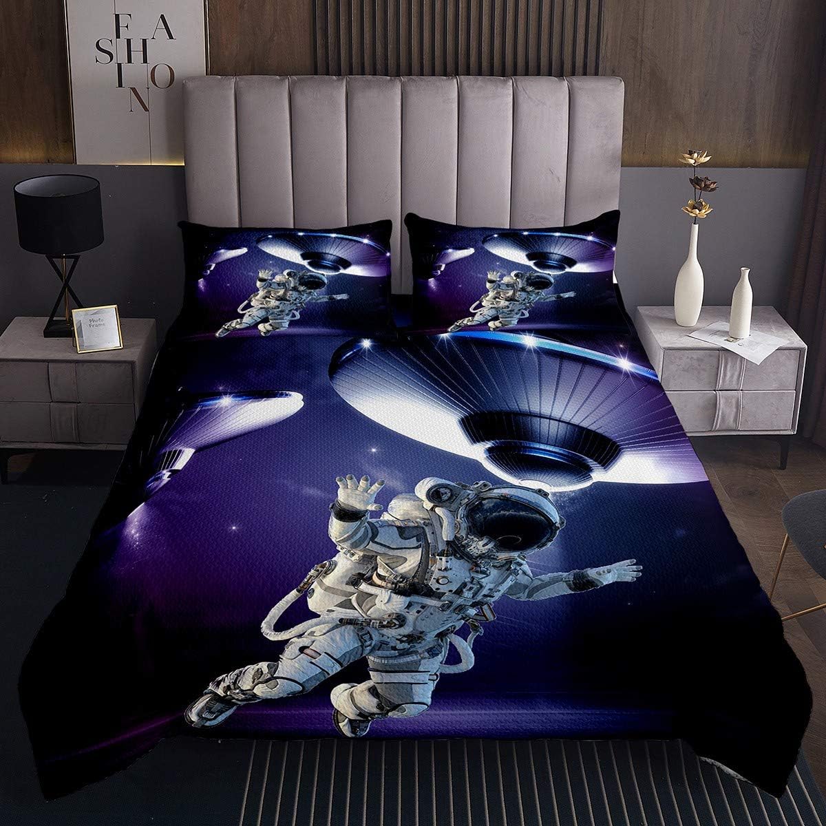 Colcha de Astronauta niñas niños,Galaxia,cosmonauta Espacial,Juego de Colcha Espacio Exterior,Aventura Acolchada,de habitación,Planeta,Nave,Espacial,Acolchado,Individual