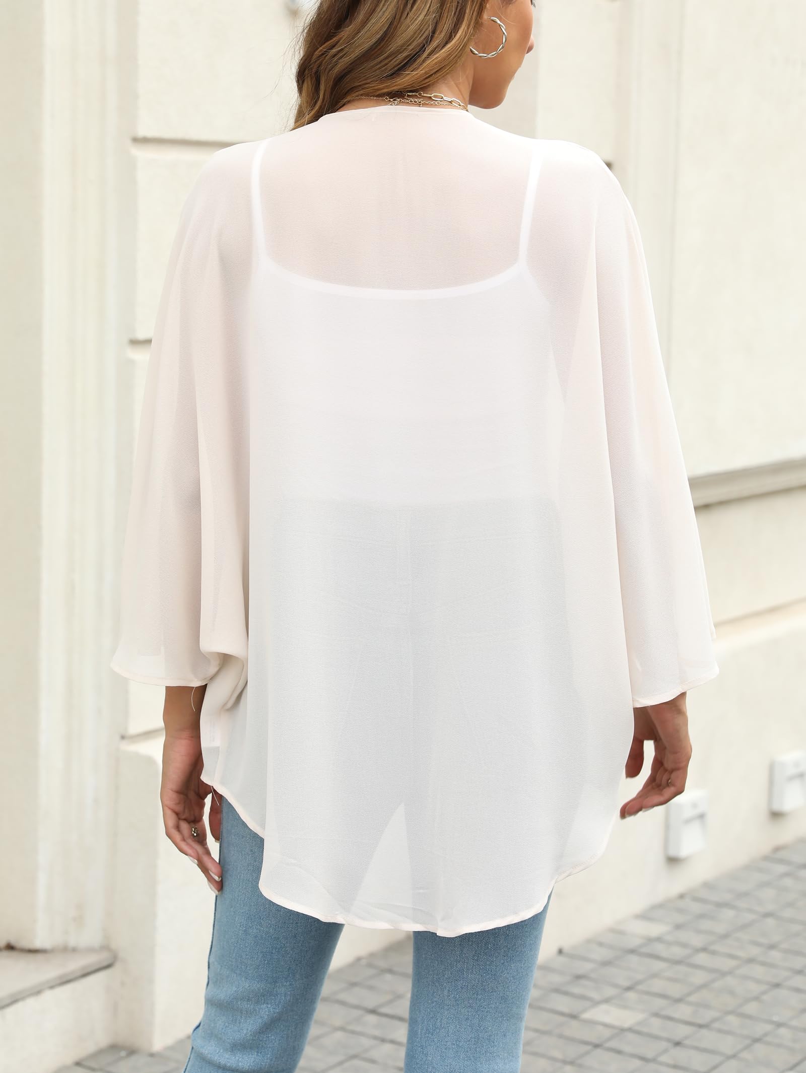 Famulily Cardigan kimono en mousseline de soie pour femme, haut habillé d'été ample ouvert sur le devant pour femme