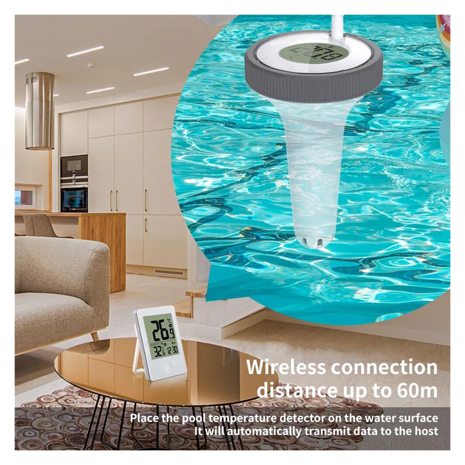 Termometro per piscina, Termometro wireless LED Display digitale Kit termometro elettronico Sensore di temperatura impermeabile