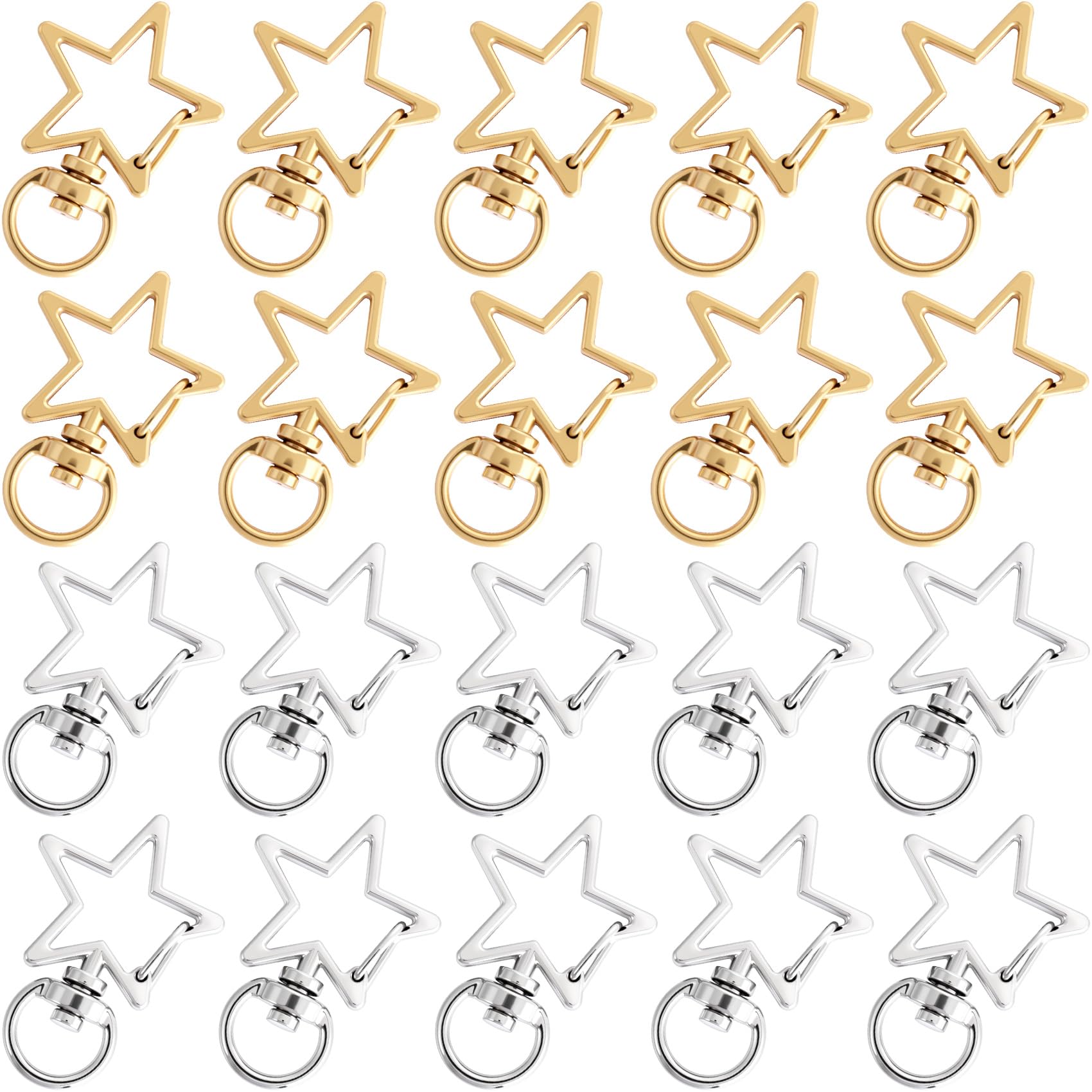 OIIKI 24PCS Star Swivel Clasps, Gold Silver Star Keychain Clips for Crafts
