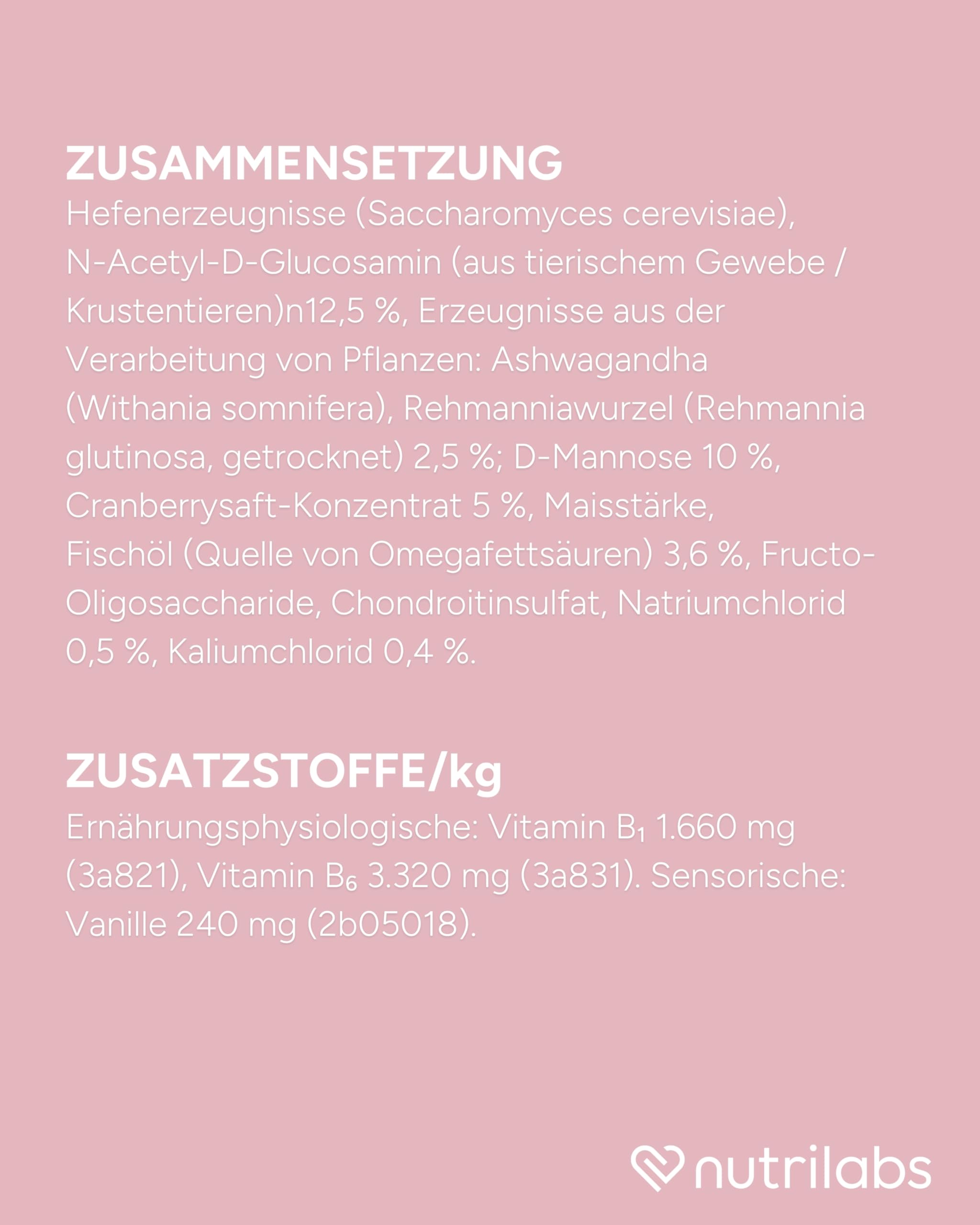 NutriLabs Felurit® Pulver 100 g - Katzen Nahrungsergänzung mit Glucosamin, D-Mannose, Cranberry-Konzentrat u.v.m. - wichtige Nährstoffe - Gesundheitsprodukte für Katzen