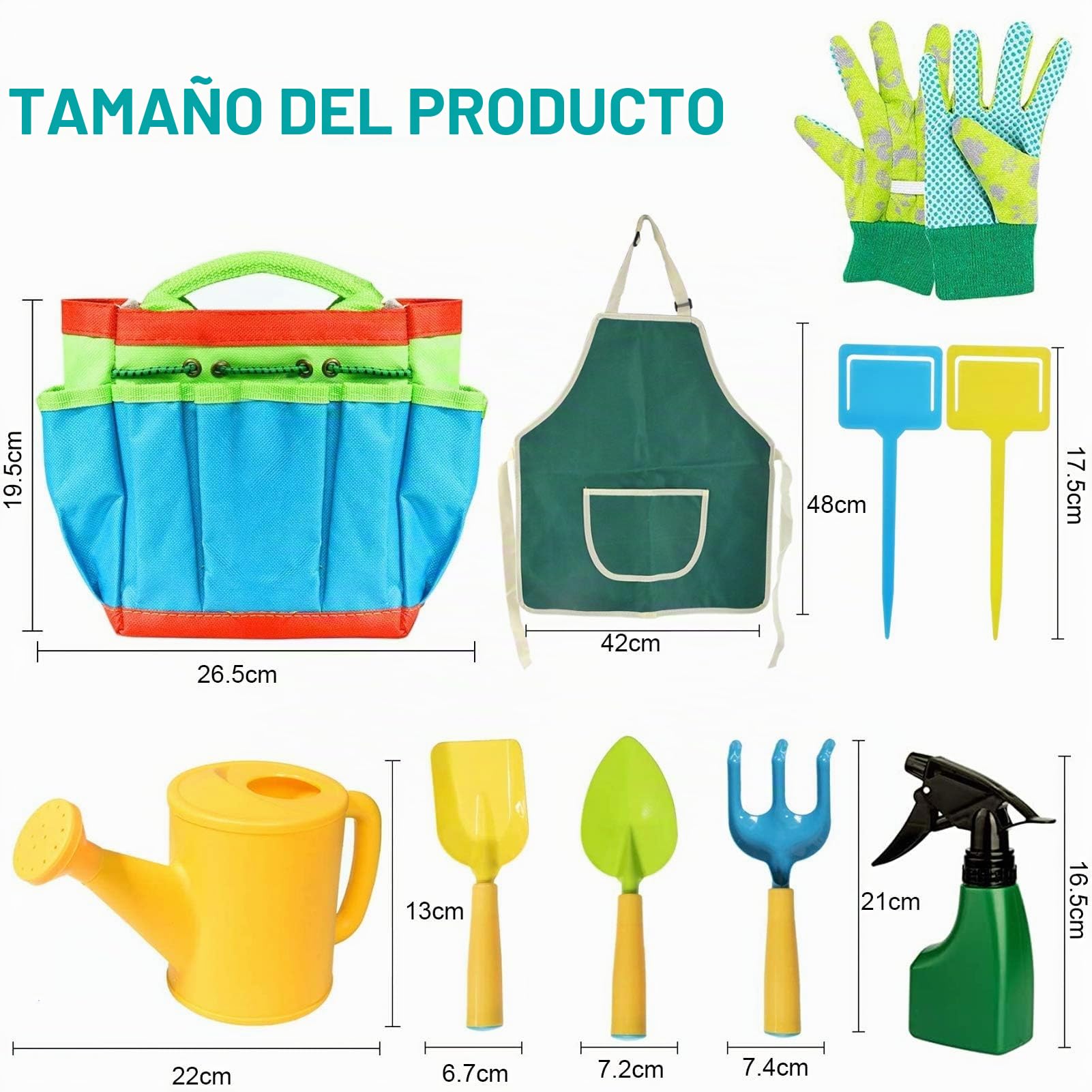 Kit de jardín para niños,Herramientas de Jardín para niños,Bolsa para Niños de Herramientas,Juego de jardinería, Bolsa de Guantes,Kit Jardinería Guantes (A)